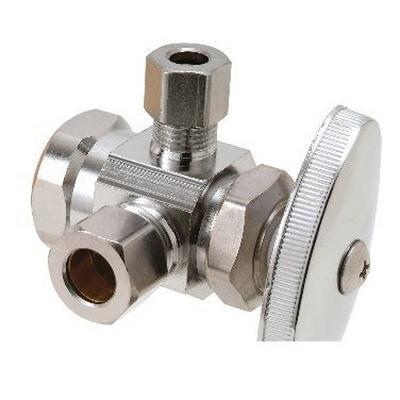 Brass Craft R1700RX C1 Compliant Brass Multi-Turn Dual Outlet Stop, 1/2 inch x 3/8 inch x 1/4 inch, FIP x OD Compression x OD Compression (Right Side)