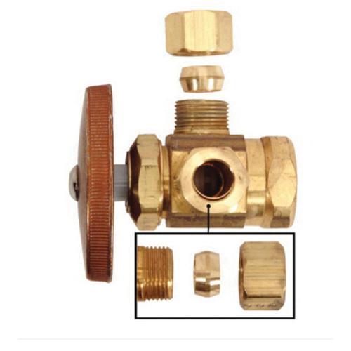 BrassCraft® R1701LRX R1 Multi-Turn Dual Outlet Stop, 1/2 x 3/8 x 3/8 in Nominal, FIP x Compression x Compression, Rough