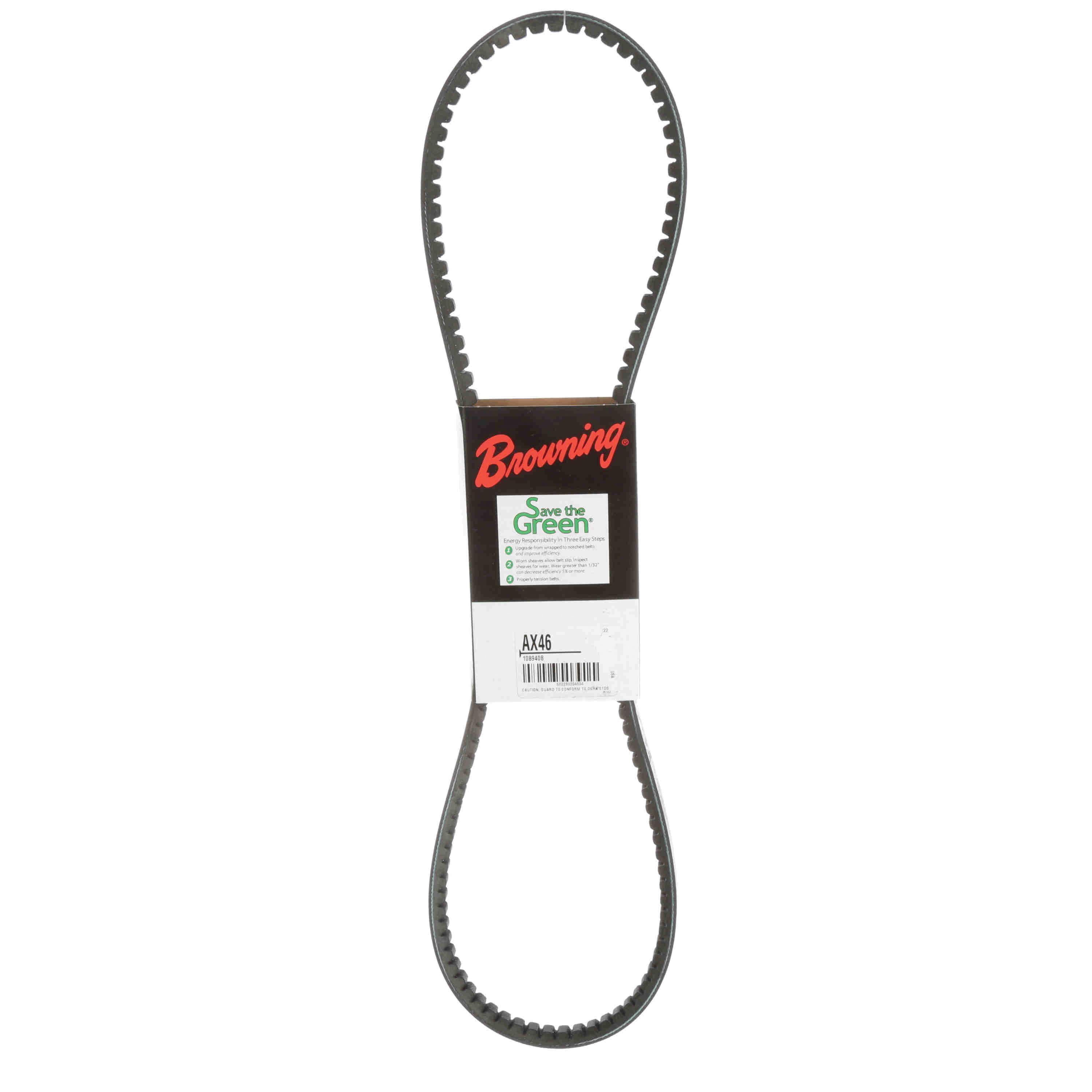 Browning&reg; Gripnotch&reg; TorqTitan Series 1089408 Notched V-Belt, AX Section, 48.2 in L Outside, 1/2 in W Top, EPDM