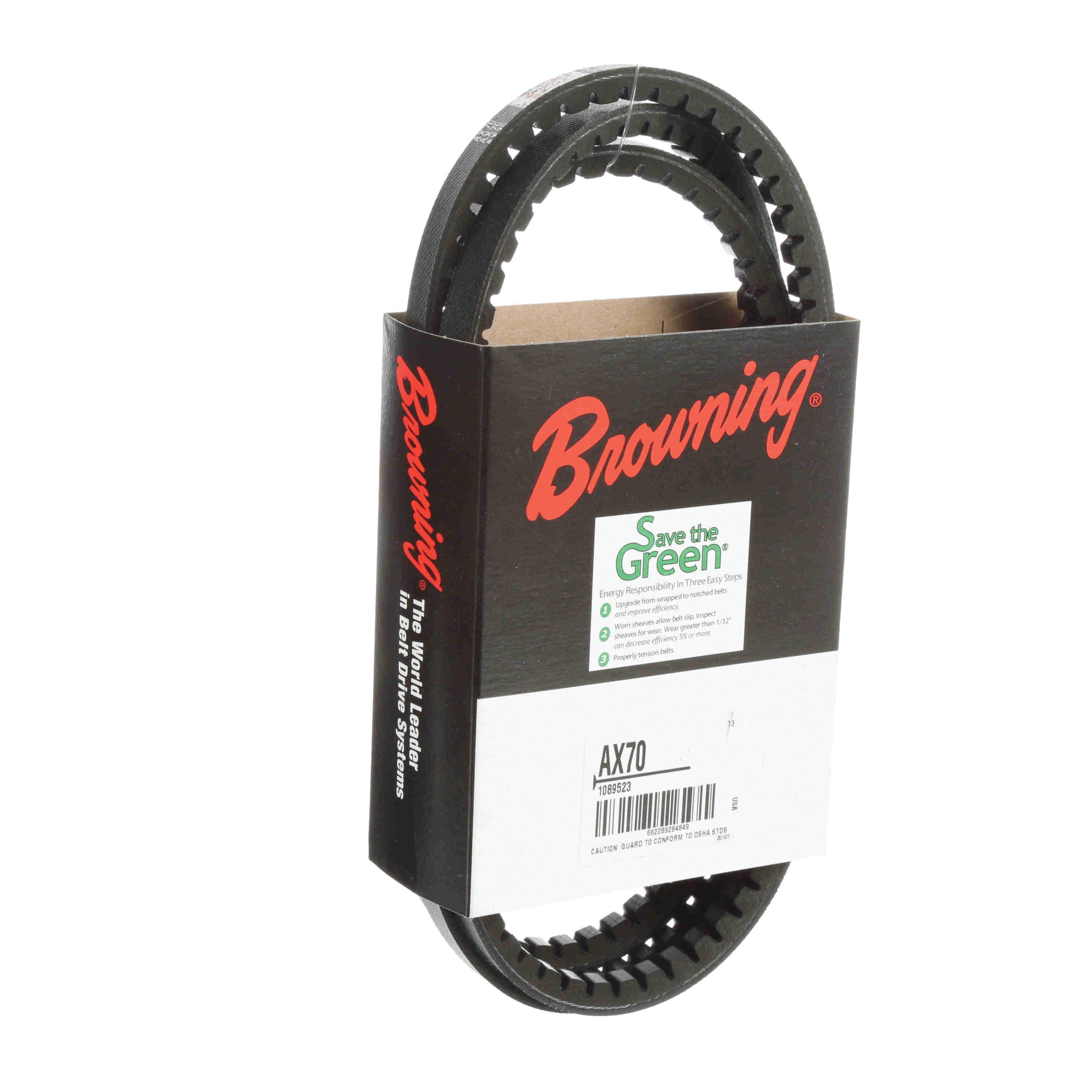 Browning® Gripnotch® TorqTitan Series 1089523 Notched V-Belt, AX Section, 72.2 in L Outside, 1/2 in W Top, EPDM