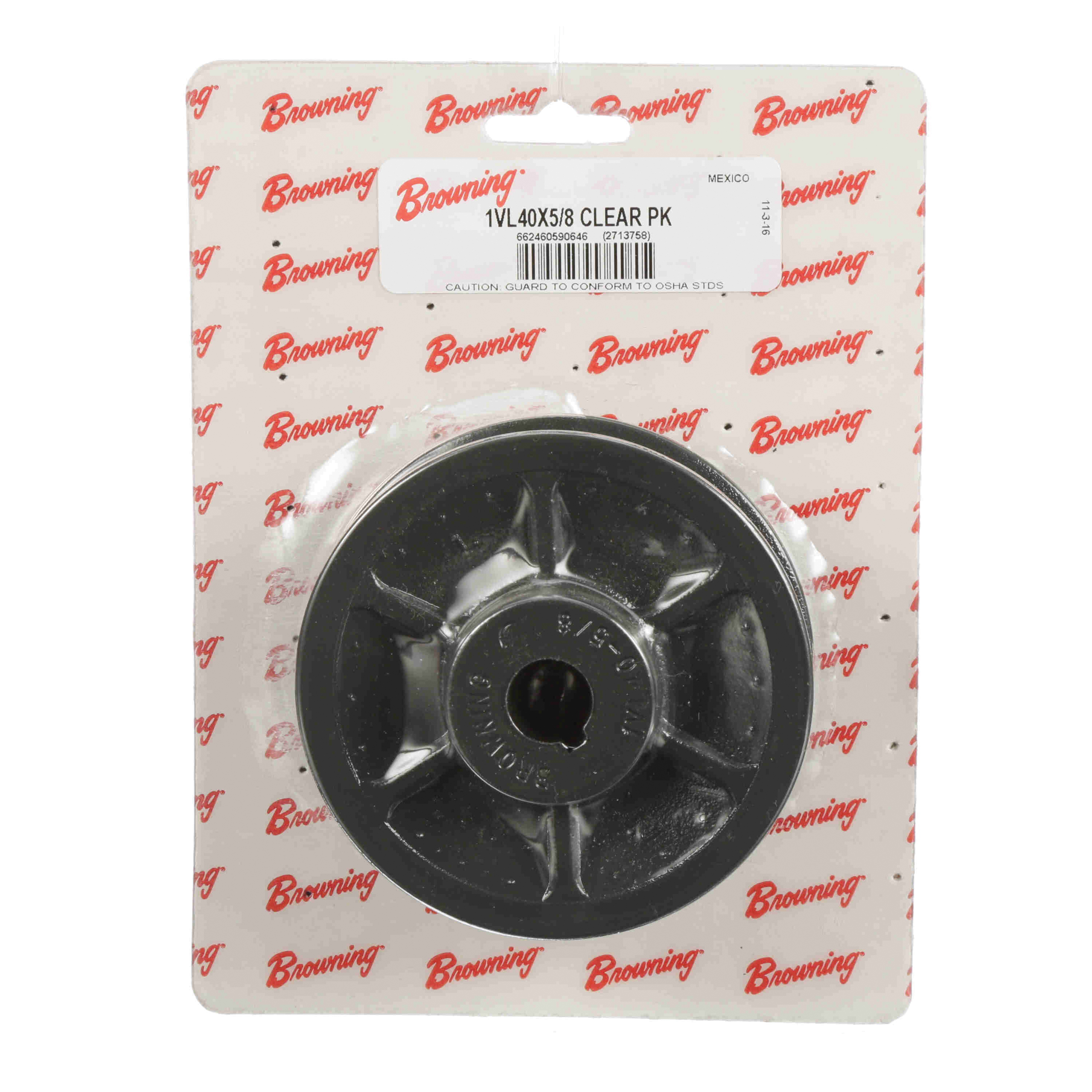 Browning® 1VL40X5/8 CLEAR PK Variable Pitch Sheave, 5/8 in Dia Bore, Finished Bore, 3-3/4 in OD, 1-Groove