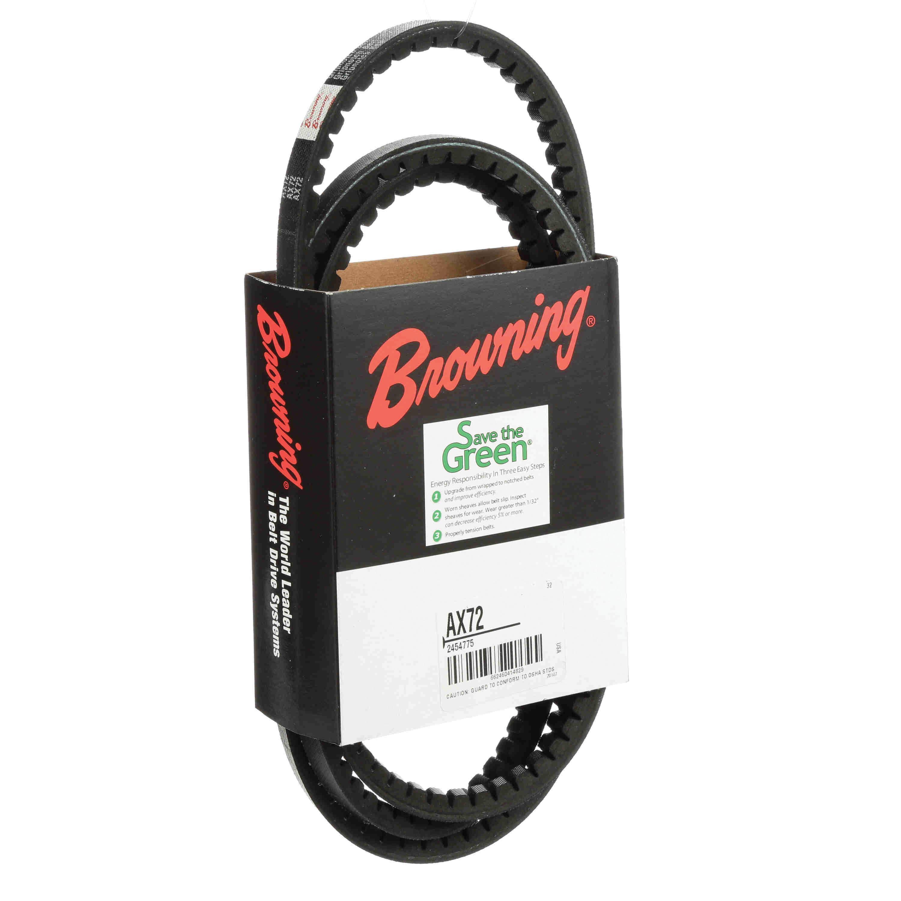 Browning® Gripnotch® TorqTitan Series 2454775 Notched V-Belt, AX Section, 74.2 in L Outside, 1/2 in W Top, EPDM