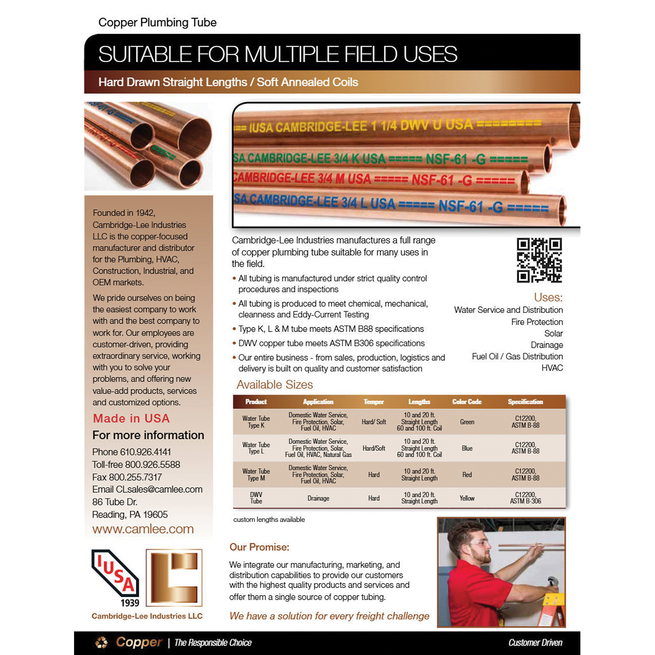 CAMBRIDGE-LEE CT12100 Tubing, 1/2 in, 100 ft L, Copper