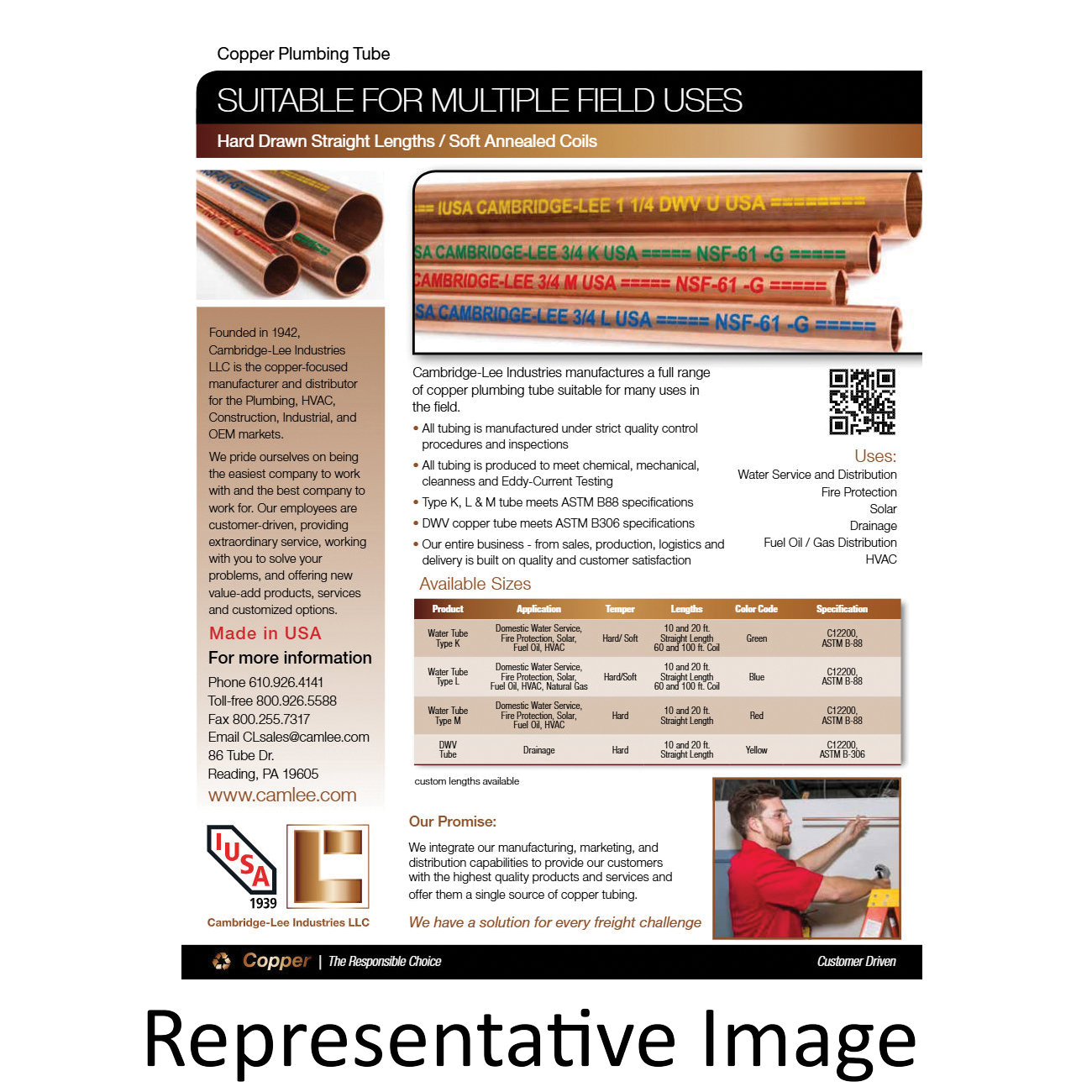 CAMBRIDGE-LEE CT12100 Tubing, 1/2 in, 100 ft L, Copper