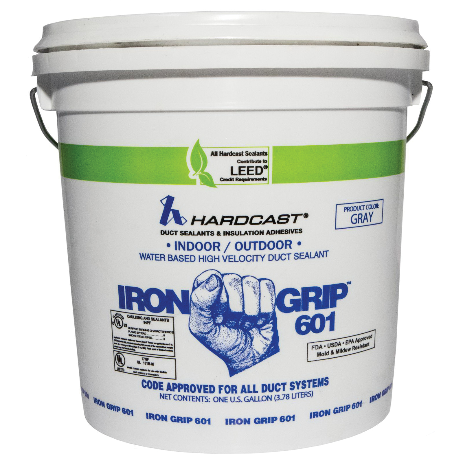 CARLISLE® Iron-Grip 601 304135 Water Based Duct Sealant, 1 gal, Pail, Liquid, Gray, Slight Ammonia