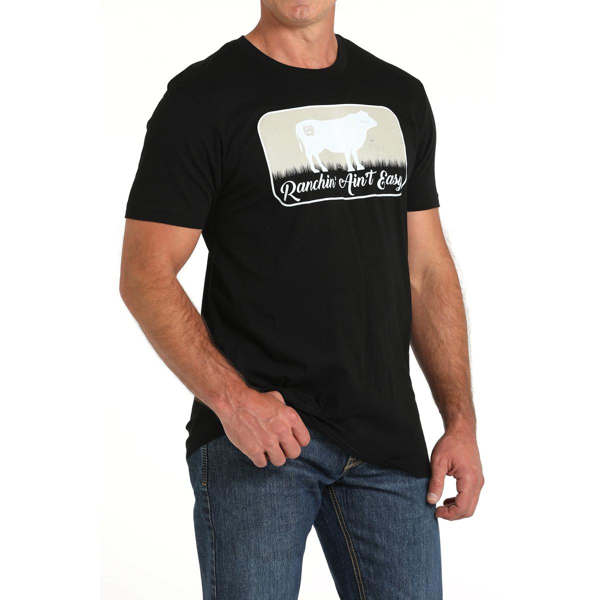 Men's T-Shirt, 2XL, Cotton/Polyester, Black, Ranchin' Ain