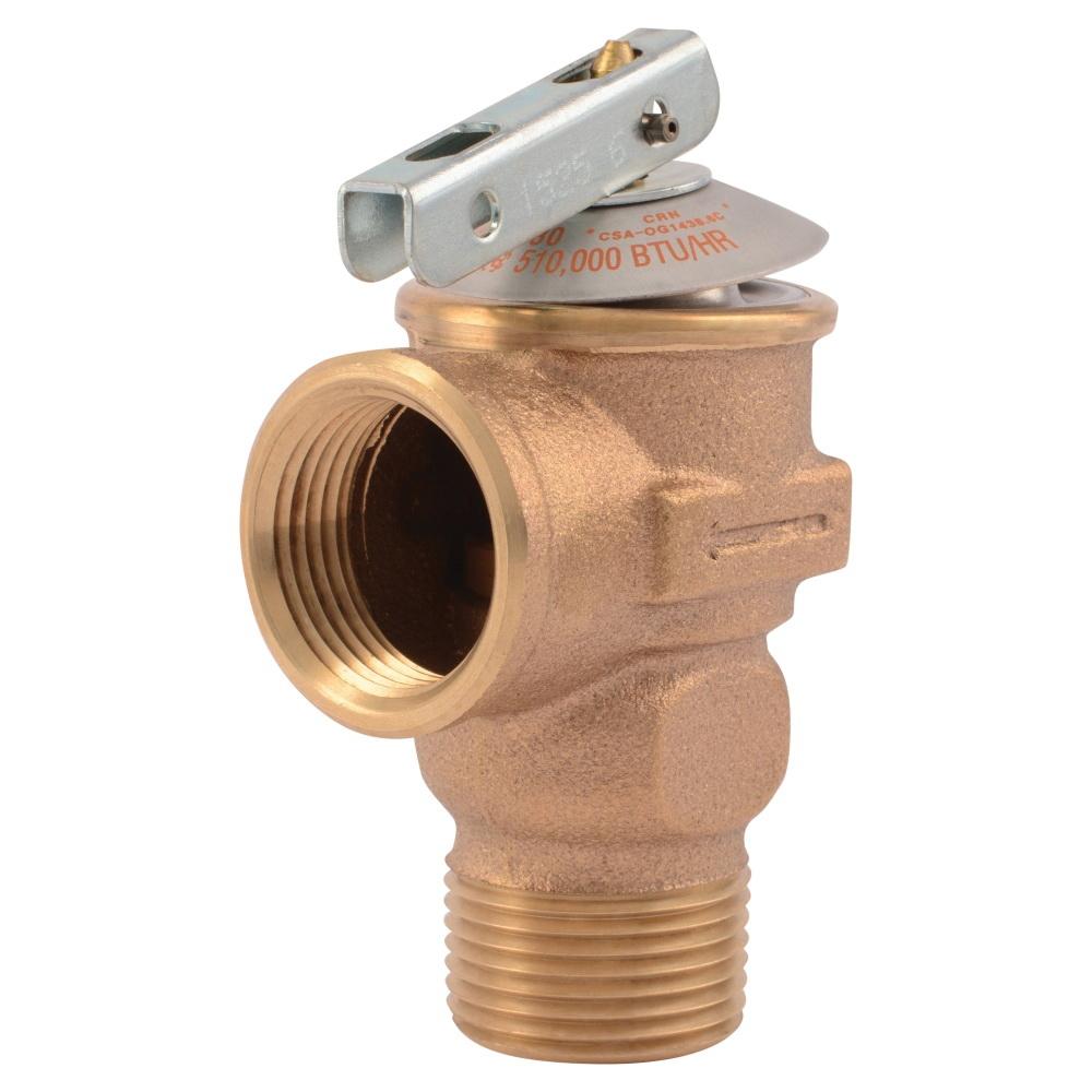 SharkBite™ F-30 Series 20166-0030 Pressure Safety Relief Valve, 3/4 in Nominal, MNPT x FNPT, 30 psi, Brass Body