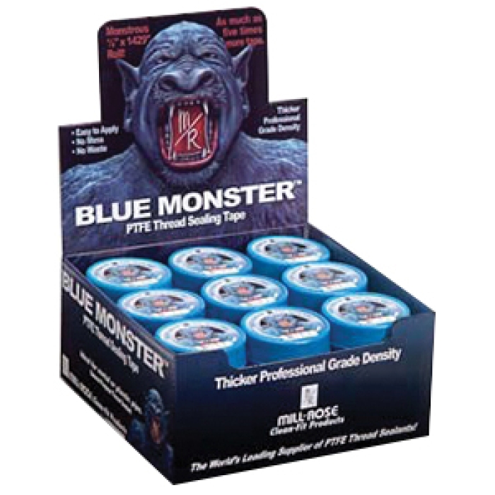 Blue Monster® 70885 Thread Seal Tape, 0.0035 in Thick, 1/2 in W, 1429 in L, Blue, PTFE