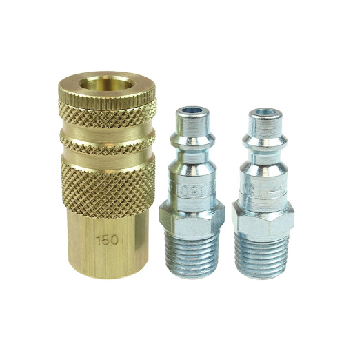 Coilhose® 150-1-DL Industrial Coupler/Plug Set, 1/4 in Fitting, FNPT, MNPT Connection, Brass/Steel Fitting, Plated