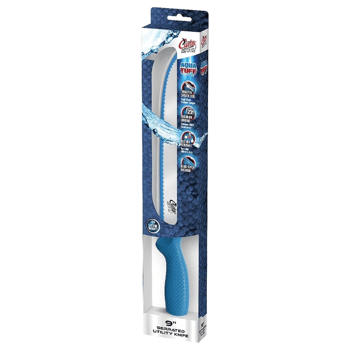 Utility Knife With Blade Cover, 9 in OAL, Serrated Blade,