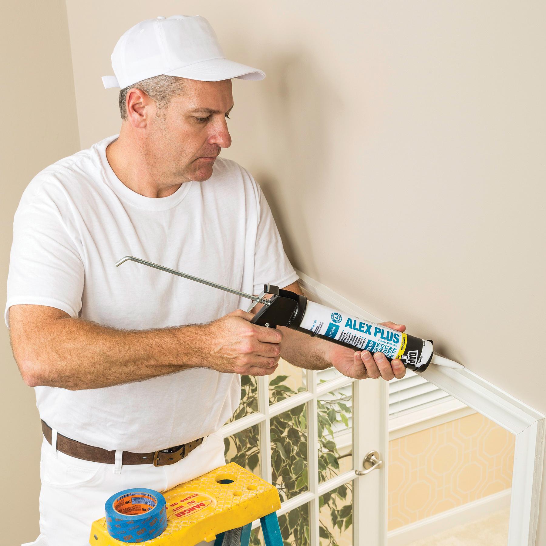 DAP® ALEX PLUS® 18152 Caulk Plus Silicone, Paste, White, Very Mild, Acrylic Polymer Base, 24 hr Curing, 10.1 fl-oz