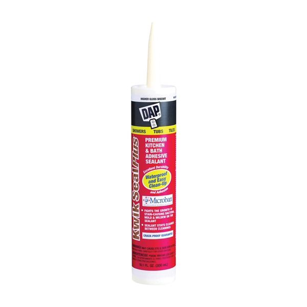 DAP KWIK SEAL PLUS Premium Kitchen and Bath Adhesive Sealant, 10.1 fl oz, Biscuit