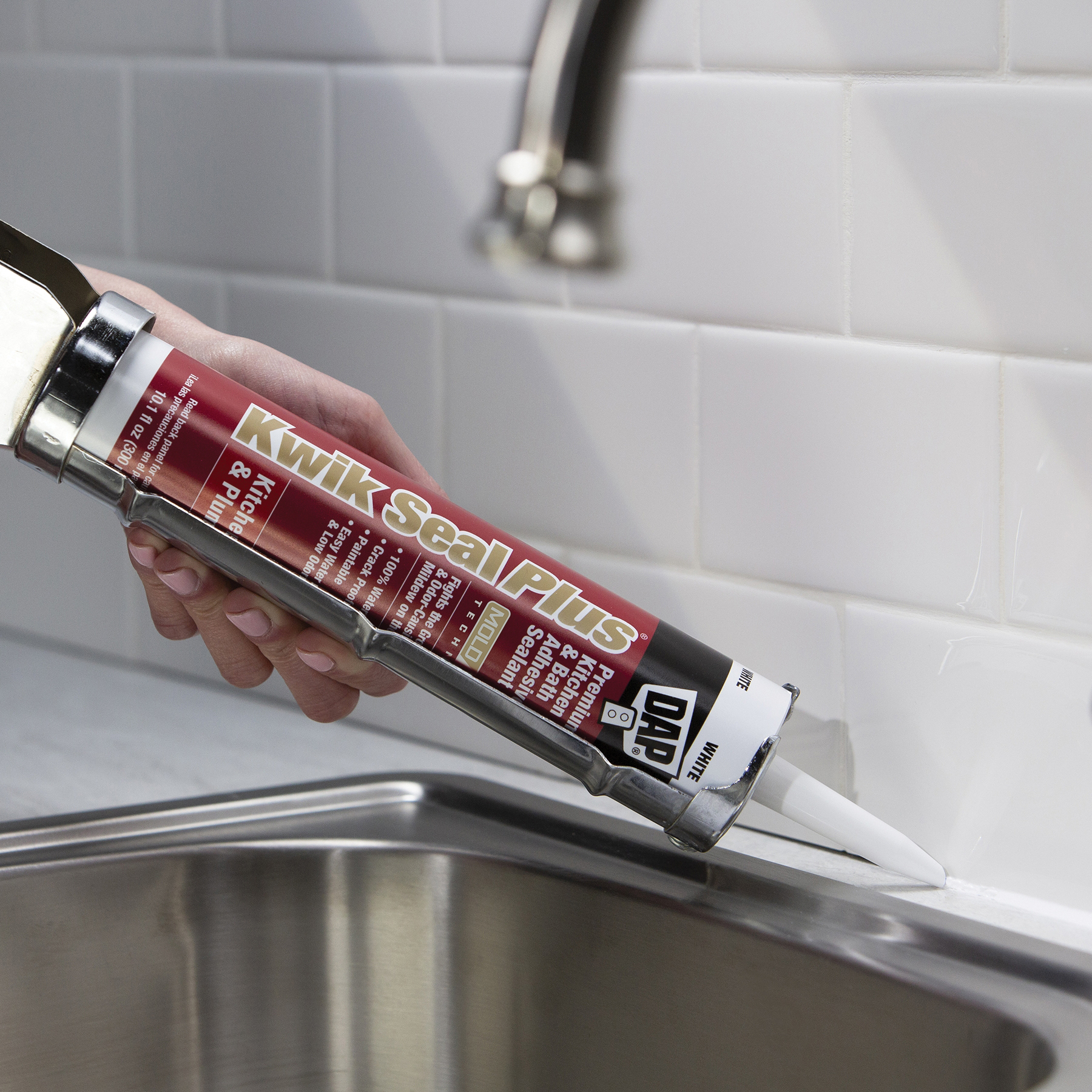 DAP KWIK SEAL PLUS Premium Kitchen and Bath Adhesive Sealant, 10.1 fl oz, Biscuit