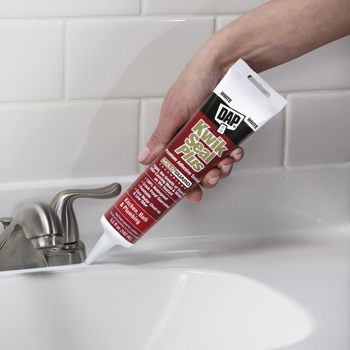 DAP KWIK SEAL PLUS Premium Kitchen and Bath Adhesive Sealant, 10.1 fl oz, Biscuit