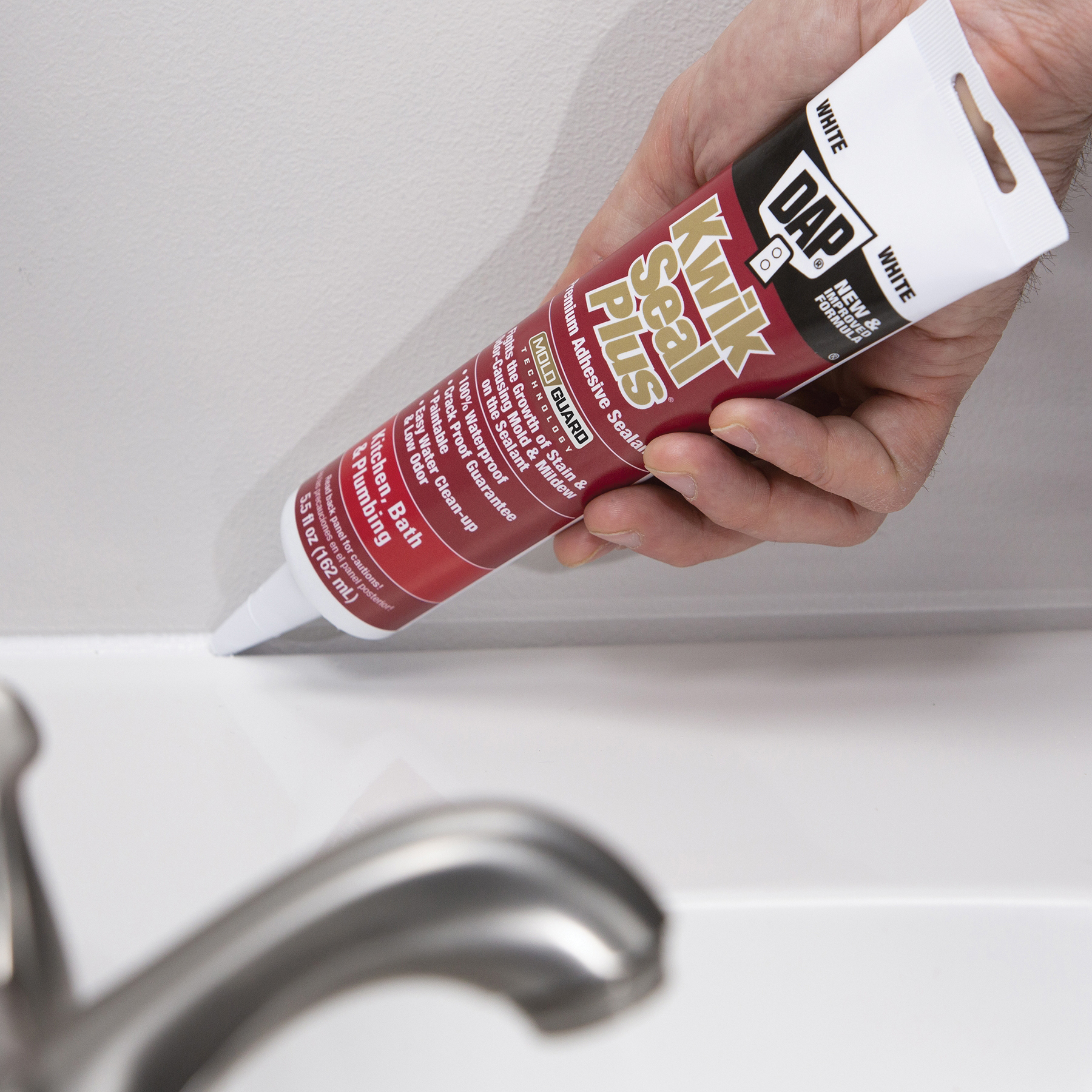 DAP KWIK SEAL PLUS Premium Kitchen and Bath Adhesive Sealant, 10.1 fl oz, Biscuit