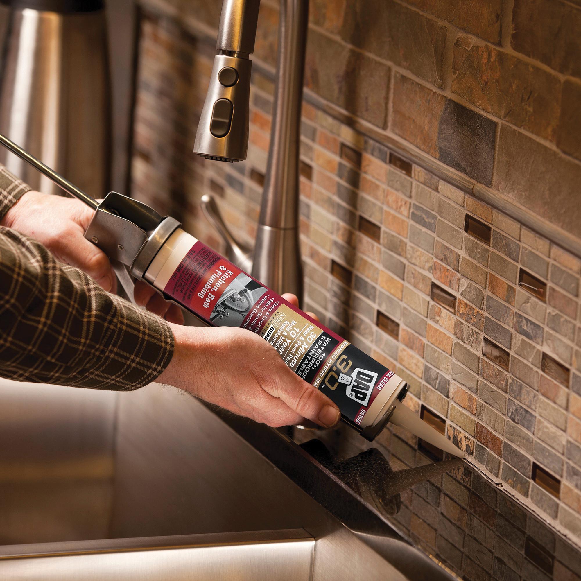 DAP® 3.0™ DAPCAULKPLUS Kitchen and Bath Sealant, Paste, White, Slight, Silicone Base, 3 hr Curing, 9 oz, Cartridge