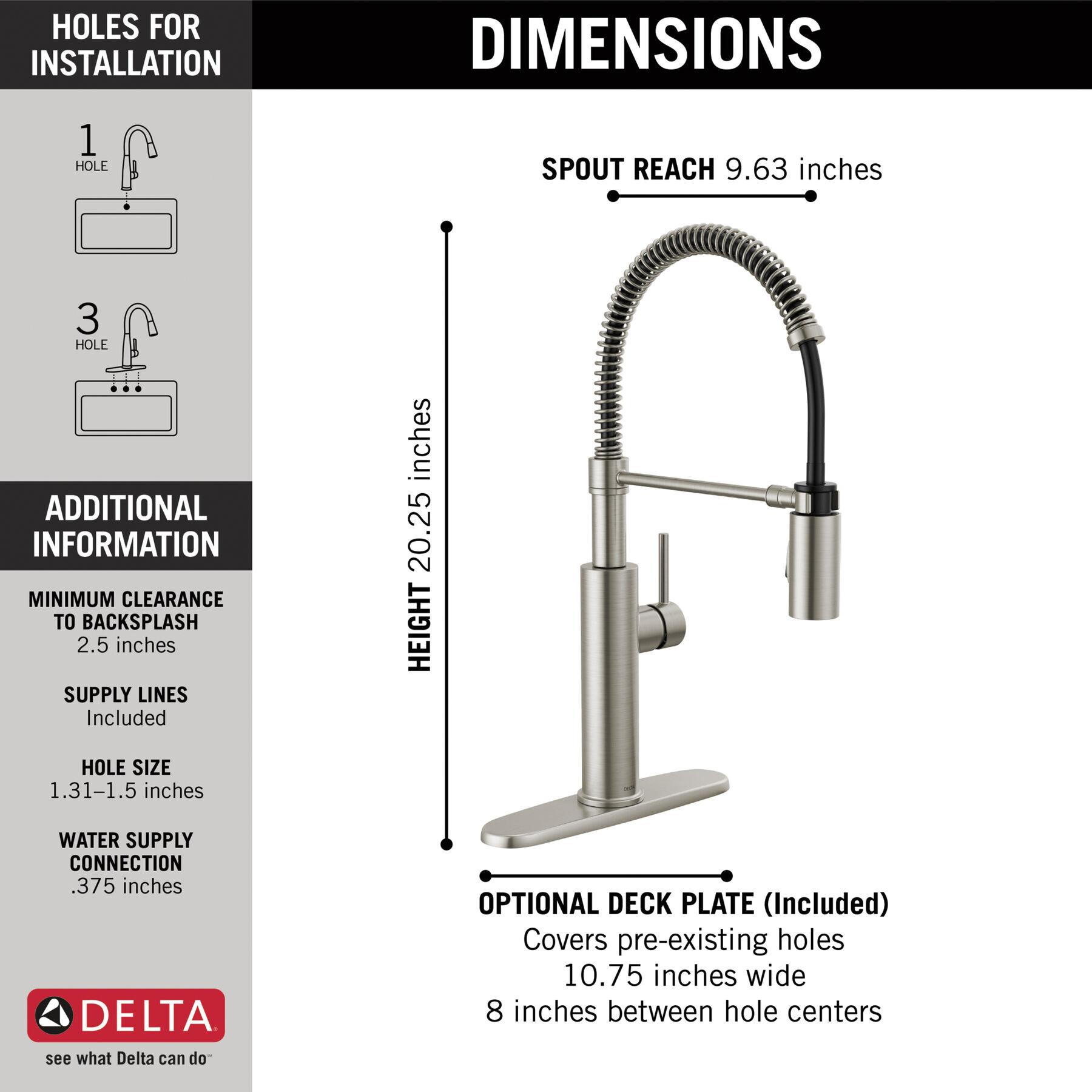 DELTA® Antoni® 18803-SP-DST Spring Kitchen Faucet, Deck, Spotshield Stainless