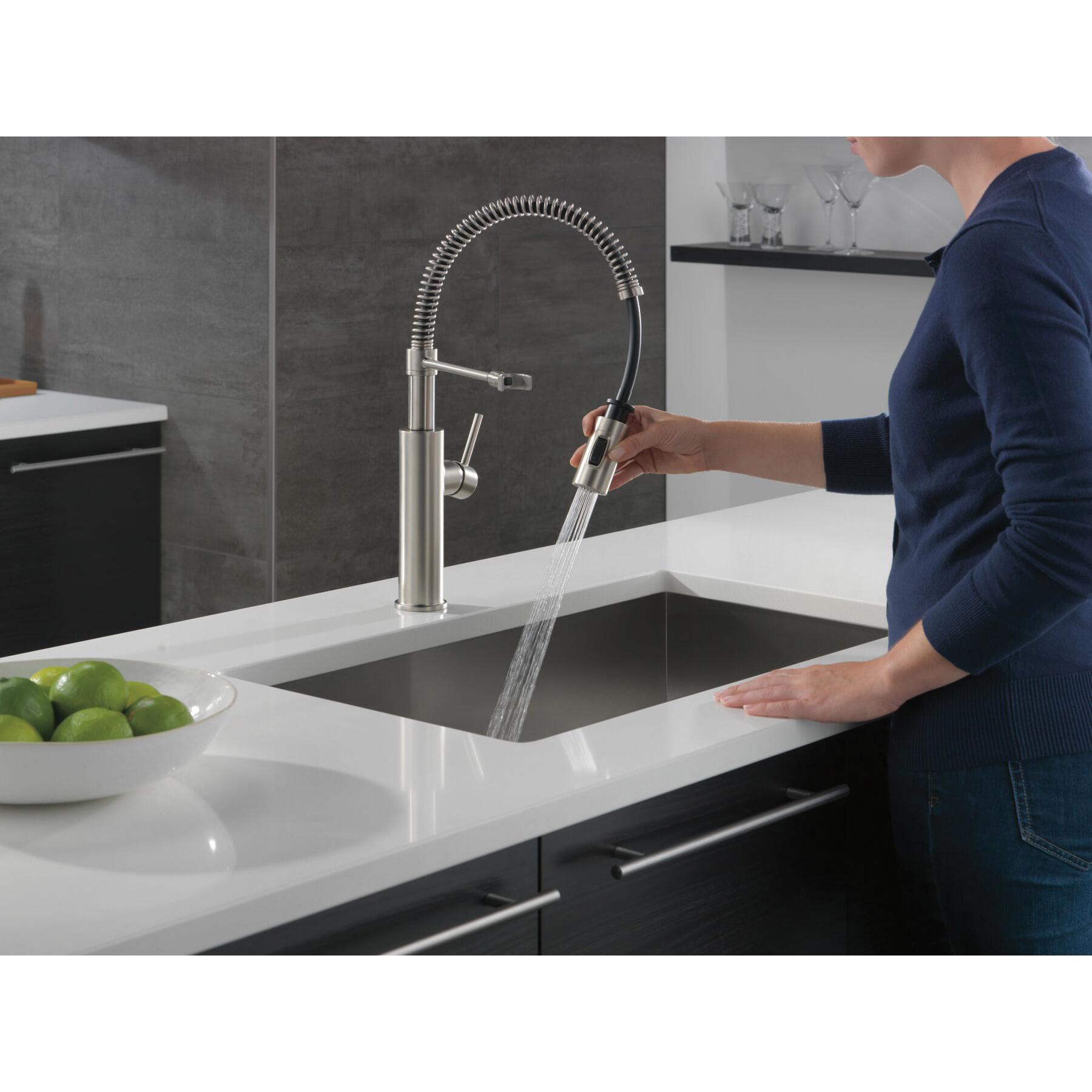 DELTA® Antoni® 18803-SP-DST Spring Kitchen Faucet, Deck, Spotshield Stainless thumbnail 2