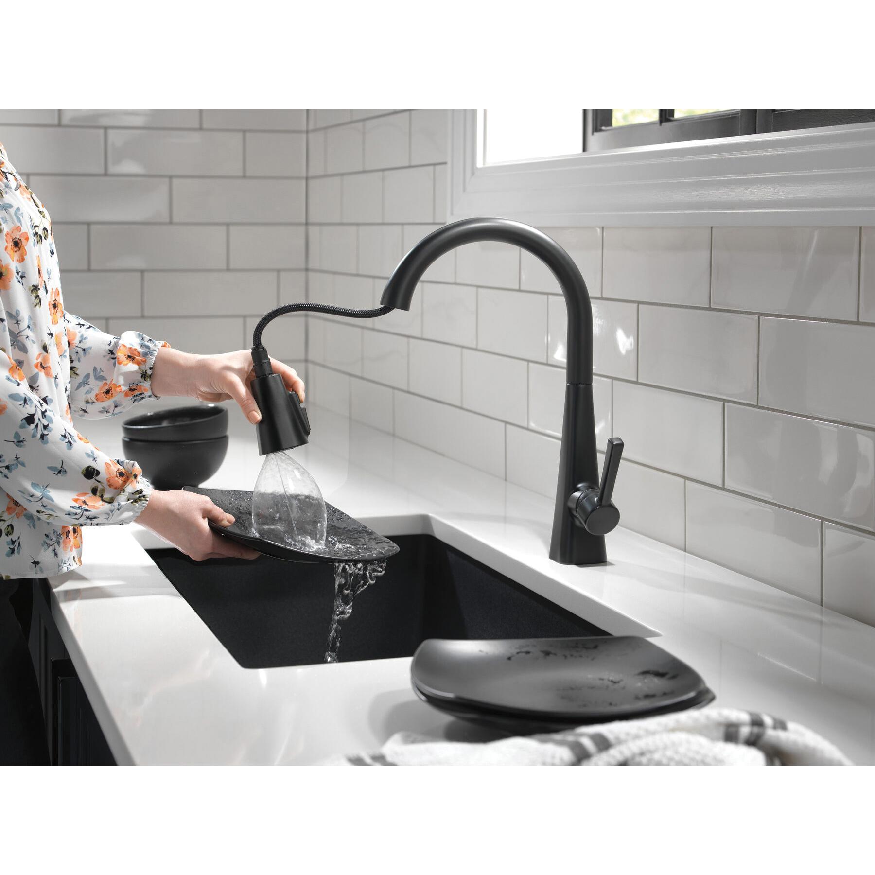 DELTA® Lenta® 19802Z-BL-DST Kitchen Faucet, Deck, Pull-Down, Matte Black