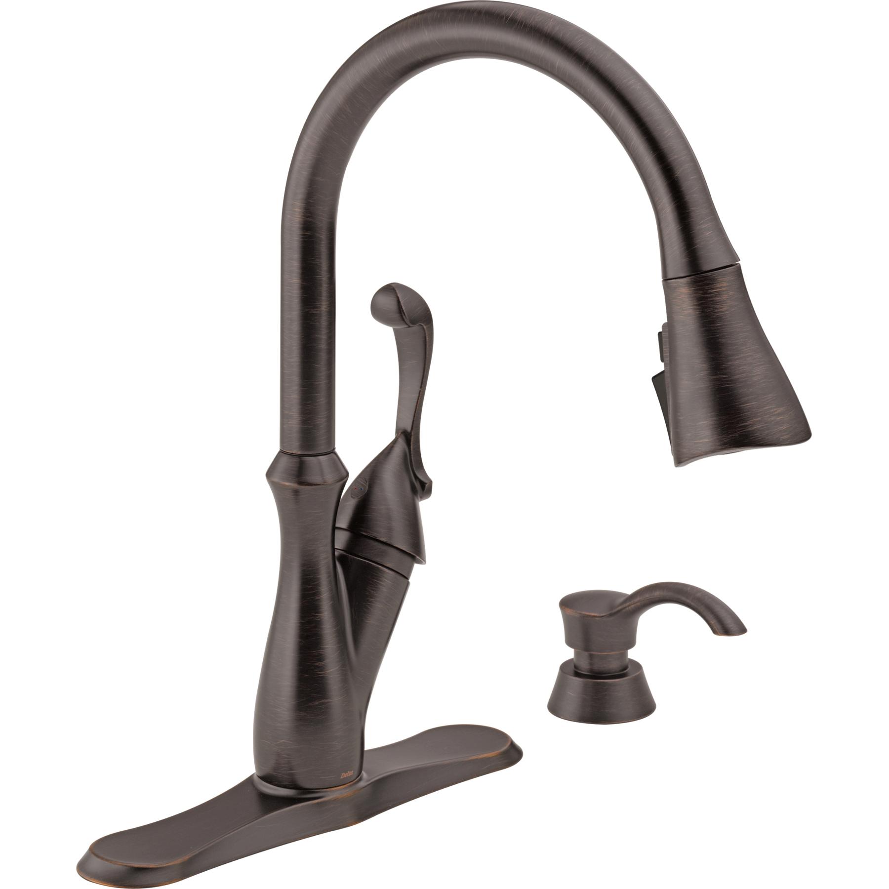 DELTA® Arabella™ 19950Z-RBSD-DST Kitchen Faucet With Soap Dispenser and ShieldSpray® Technology, Deck, Venetian Bronze thumbnail 2