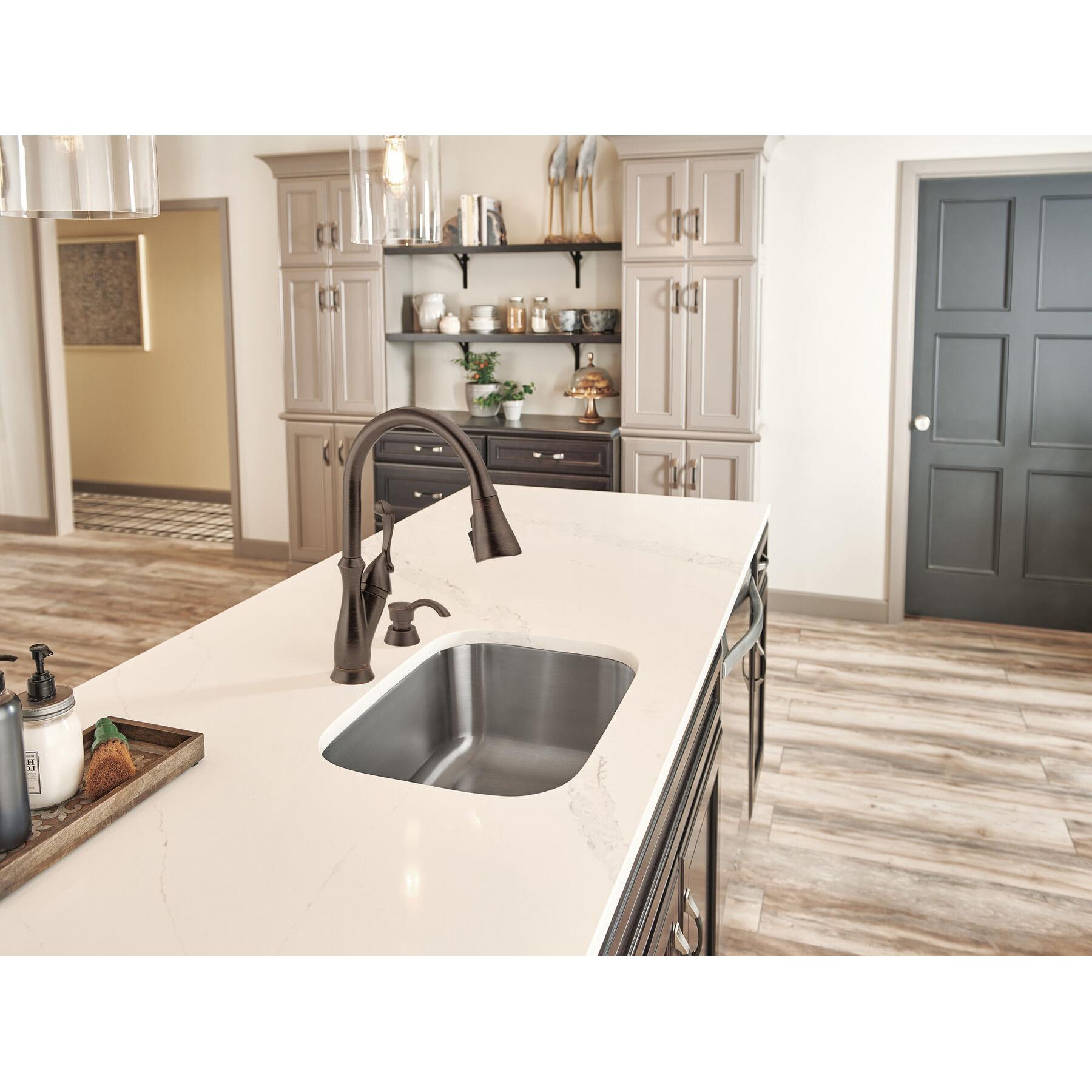 DELTA® Arabella™ 19950Z-RBSD-DST Kitchen Faucet With Soap Dispenser and ShieldSpray® Technology, Deck, Venetian Bronze thumbnail 3