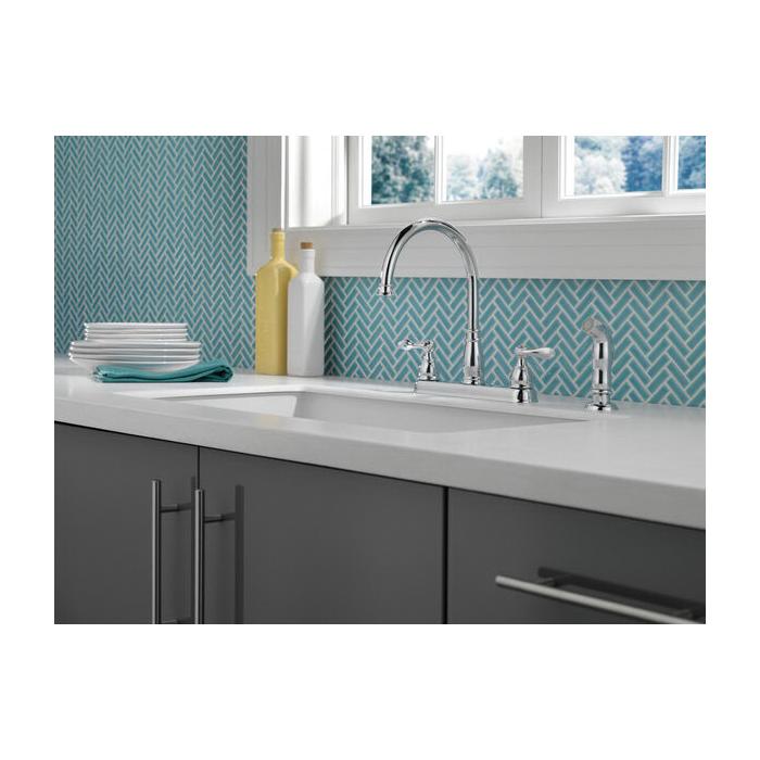 DELTA® Windemere® 21996LF Kitchen Faucet, Deck, Dual-Handle, Chrome thumbnail 2