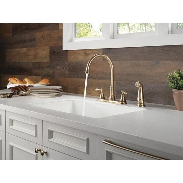 DELTA® 2497LF-CZ Kitchen Faucet, Deck, Dual-Handle, With Side Spray, Champagne Bronze