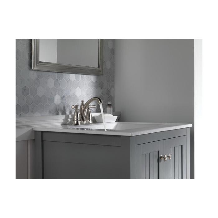 DELTA® Linden™ 2593-SSMPU-DST Bathroom Faucet, 2-Handle, Deck, Centerset, Pop-Up, Stainless Steel