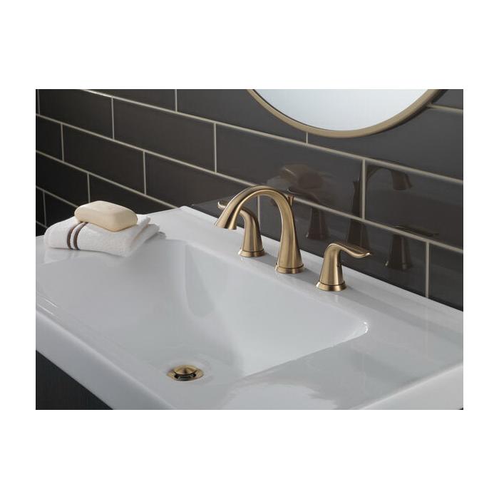 DELTA® Lahara® 3538-CZMPU-DST Bathroom Faucet, 2-Handle, Deck, Widespread, Pop-Up, Champagne Bronze