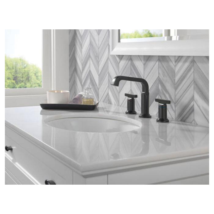 DELTA® Tetra® 35587-BL-DST Bathroom Faucet, 2-Handle, Deck, Widespread, Pop-Up, Matte Black