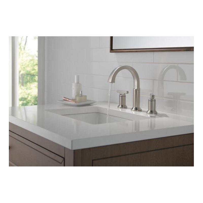 DELTA® Tetra® 355887-SS-PR-DST Bathroom Faucet, 2-Handle, Deck, Widespread, Pop-Up, Lumicoat® Stainless thumbnail 3
