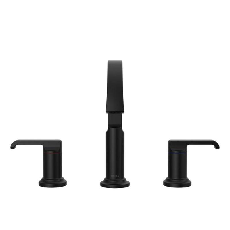 DELTA® Tetra® 35588-BL-DST Bathroom Faucet, 2-Handle, Deck, Widespread, Pop-Up, Matte Black