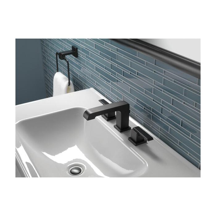 DELTA® Ara® 3567-BLMPU-DST Bathroom Faucet, 2-Handle, Deck, Widespread, Pop-Up, Matte Black