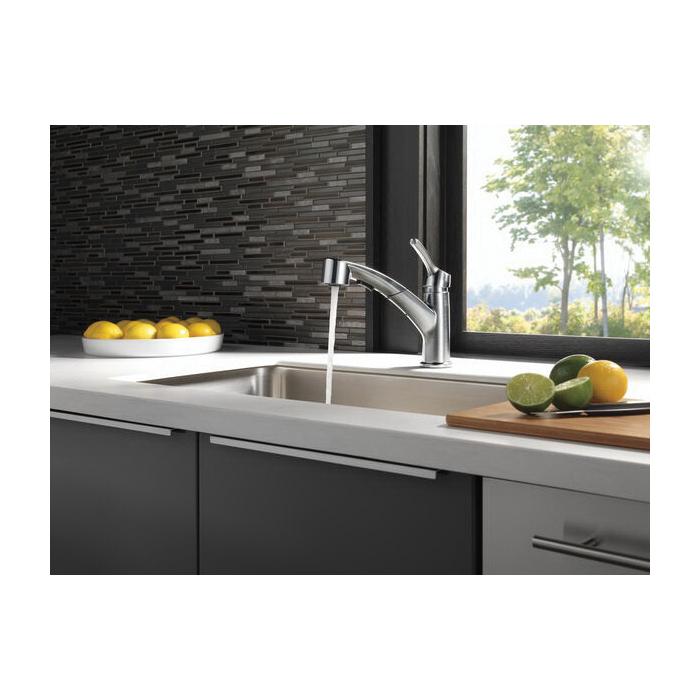 DELTA® Collins™ 4140-AR-DST Kitchen Faucet, Deck, Pull-Out, Arctic Stainless