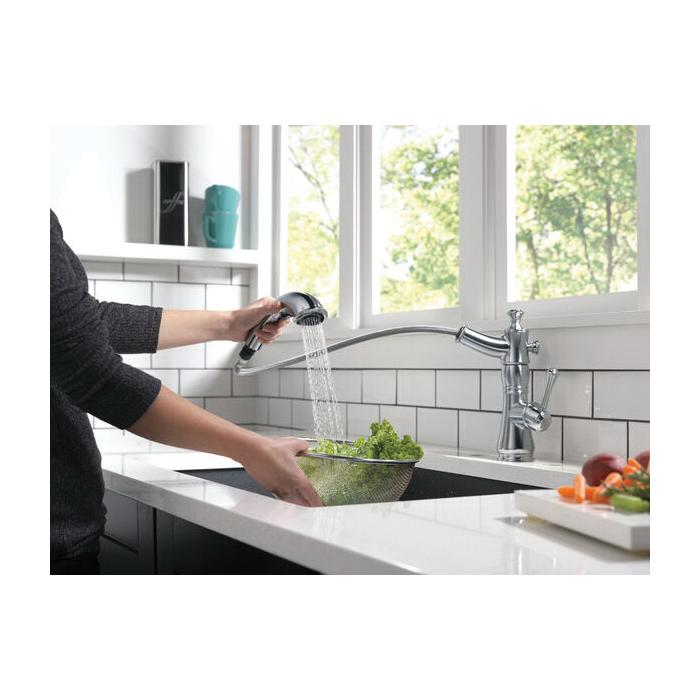 DELTA® Cassidy® 4197-AR-DST Kitchen Faucet, Deck, Pull-Out, Arctic Stainless thumbnail 4