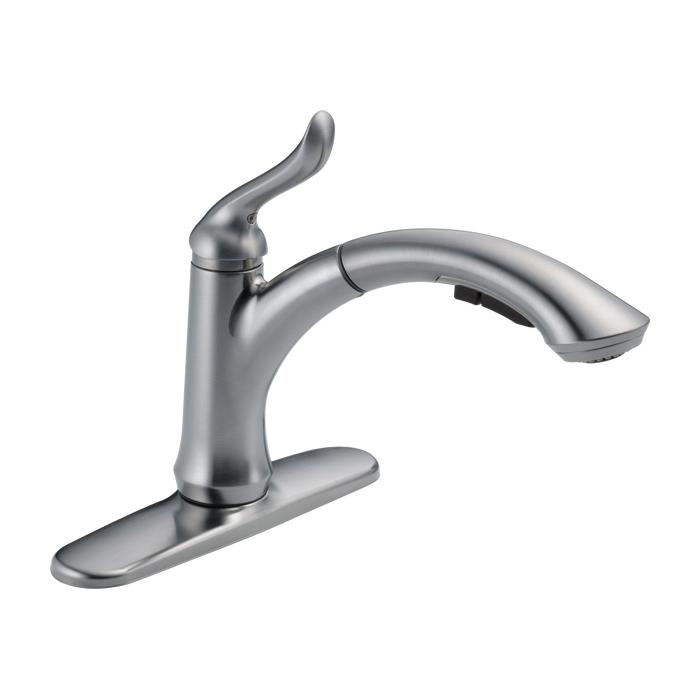 DELTA® Linden™ 4353-AR-DST Kitchen Faucet, Deck, Pull-Out, Arctic Stainless thumbnail 2