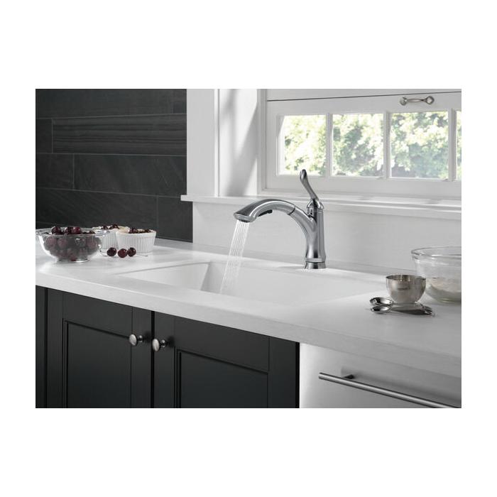 DELTA® Linden™ 4353-AR-DST Kitchen Faucet, Deck, Pull-Out, Arctic Stainless