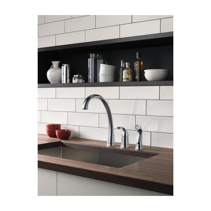 DELTA® Pilar® 4380-AR-DST Kitchen Faucet, Deck, Single Handle, Arctic Stainless