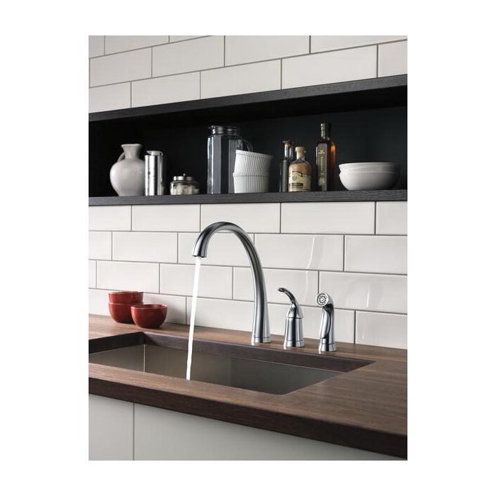 DELTA® Pilar® 4380-AR-DST Kitchen Faucet, Deck, Single Handle, Arctic Stainless thumbnail 2