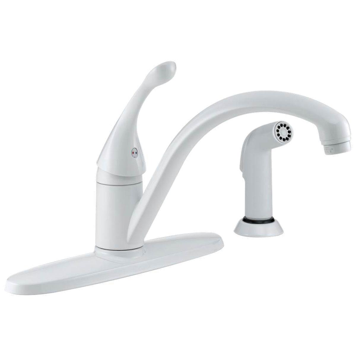 DELTA® Collins™ 440-WH-DST Kitchen Faucet, Deck, Single Handle, With Side Spray, White