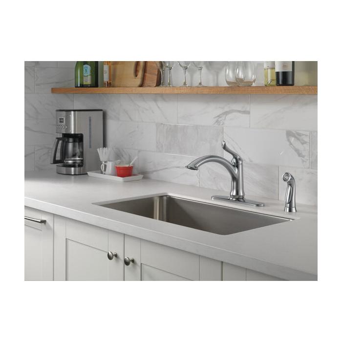 DELTA® Linden™ 4453-AR-DST Kitchen Faucet, Deck, Single Handle, Arctic Stainless