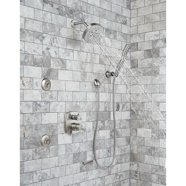 DELTA® Stryke® 52663-SS Showerhead, 1.75 gpm, 5 -Spray, Wall Mounting, 6 in H x 6 in W Head, Stainless Steel
