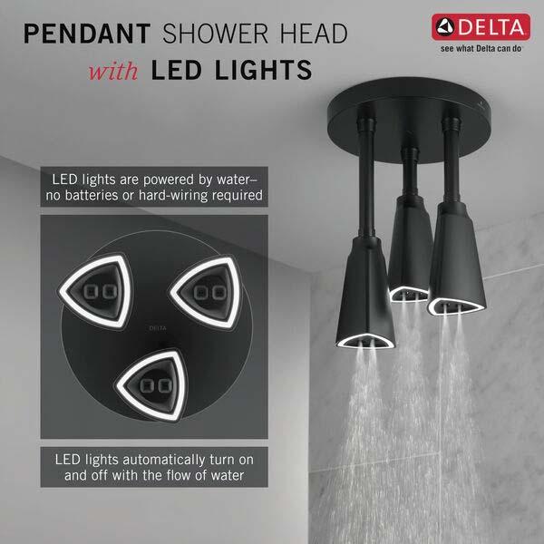 DELTA® Universal Showering 57140-BL25-L Pendant Raincan Showerhead, 2.5 gpm, 1 -Spray, Ceiling Mounting, Matte Black thumbnail 4