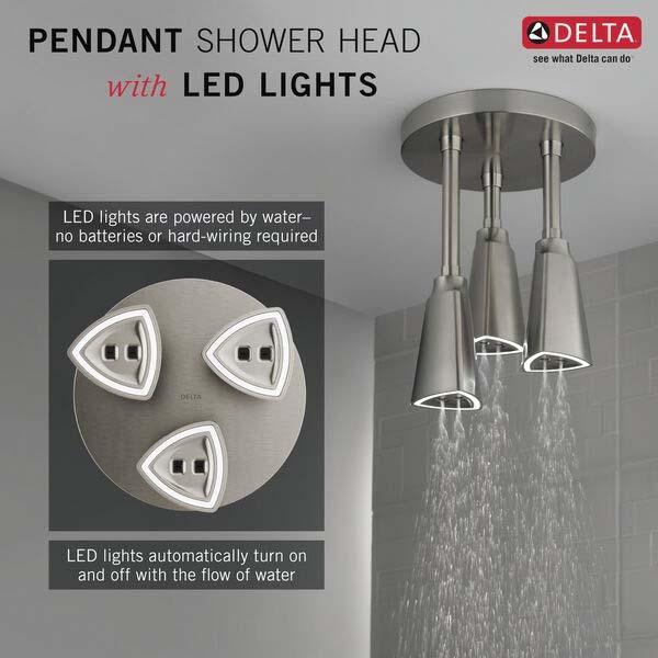 DELTA® Universal Showering 57140-SS25-L Pendant Raincan Showerhead, 2.5 gpm, 1 -Spray, Ceiling Mounting, Stainless