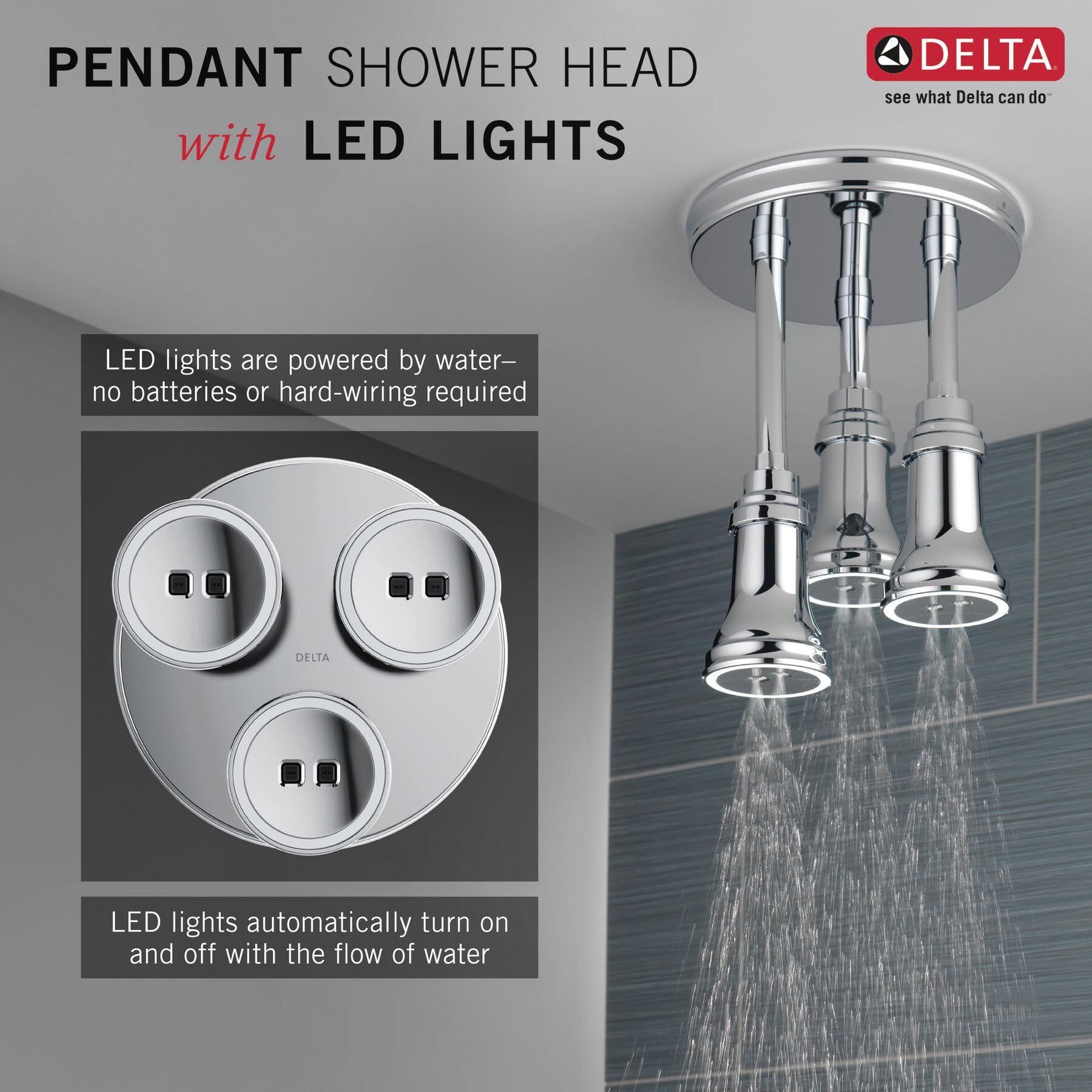 DELTA® H2Okinetic® Universal Showering 57190-25-L Raincan Showerhead With LED Light, 2.5 gpm, 1-Spray, Chrome thumbnail 2