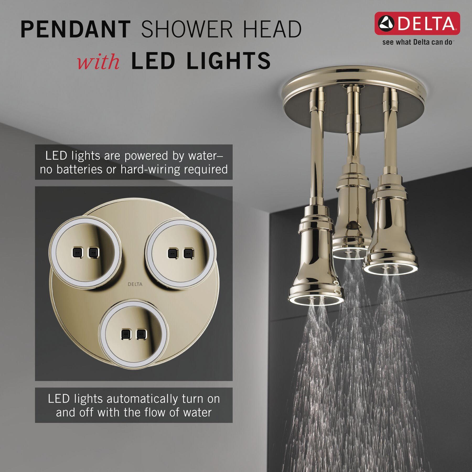 DELTA® H2Okinetic® Universal Showering 57190-PN25-L Raincan Showerhead With LED Light, 2.5 gpm, 1-Spray thumbnail 4