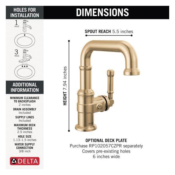 DELTA® Broderick® 584SH-CZ-PR-DST Bathroom Faucet With Diamond Seal® Technology, 1-Handle, Deck, Single-Hole