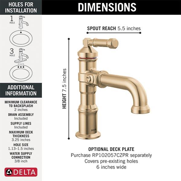 DELTA® Broderick® 584-CZ-PR-DST Bathroom Faucet With Diamond Seal® Technology, 1-Handle, Deck, Single-Hole, Push Pop-Up thumbnail 2