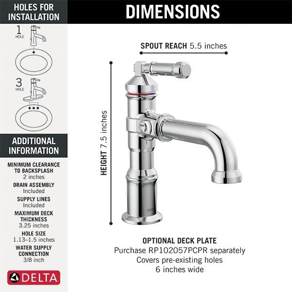 DELTA® Broderick® 584-PR-DST Bathroom Faucet With Diamond Seal® Technology, 1-Handle, Deck, Single-Hole, Push Pop-Up