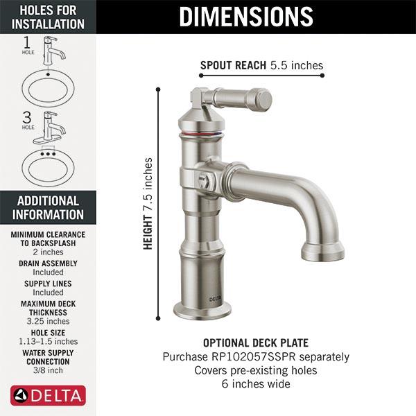 DELTA® Broderick® 584-SS-PR-DST Bathroom Faucet With Diamond Seal® Technology, 1-Handle, Deck, Single-Hole, Push Pop-Up